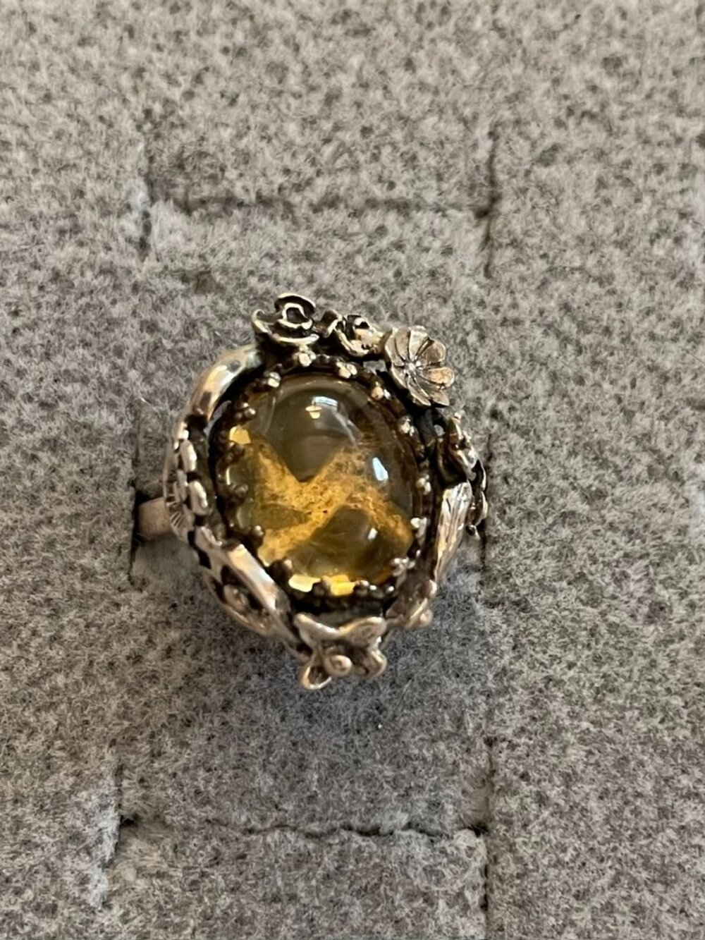 Vintage Sterling Silver Ring 5.5 Handmade Flowers Citrine Bob Stringer Y2K $225